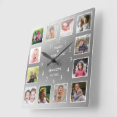 Creëer Uw eigen 12 Foto Collage Lijst Silver Vierkante Klok (Hoek)