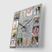 Creëer Uw eigen 12 Foto Collage Rustic Gray Wood Vierkante Klok (Hoek)
