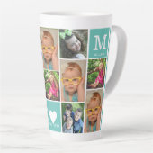 Creëer Uw eigen 12 foto-inkuilmonogram Blauwgroen Latte Mok (Rechterhoek)