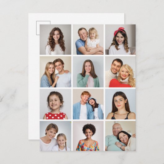 Creëer Uw eigen 12 fotocollage Briefkaart (Voorkant / Achterkant)