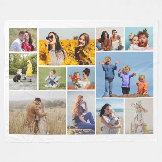 Creëer Uw eigen 12 fotocollage Fleece Deken (Voorkant (Horizontaal))