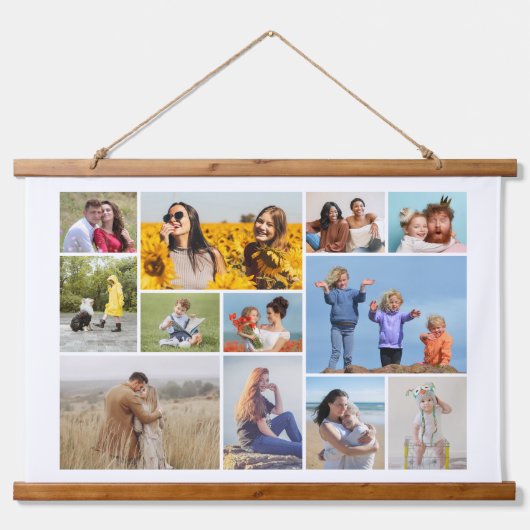 Creëer Uw eigen 12 fotocollage Hangend Wandkleed (Voorkant)