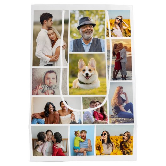 Creëer Uw eigen 12 fotocollage Medium Cadeauzakje (Achterkant)