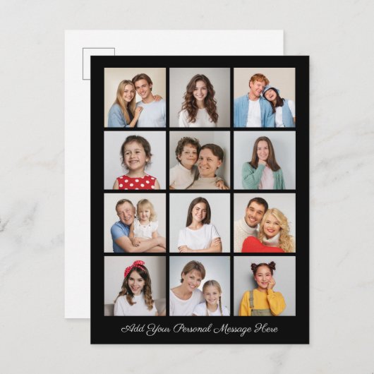 Creëer Uw eigen 12-fotocollage voegt uw groet toe Briefkaart (Voorkant / Achterkant)