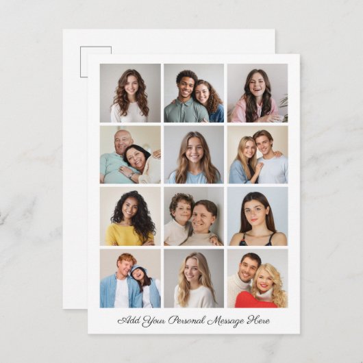 Creëer Uw eigen 12-fotocollage voegt uw groet toe Briefkaart (Voorkant / Achterkant)
