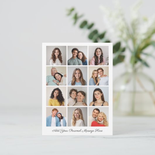 Creëer Uw eigen 12-fotocollage voegt uw groet toe Briefkaart (Staand voorkant)