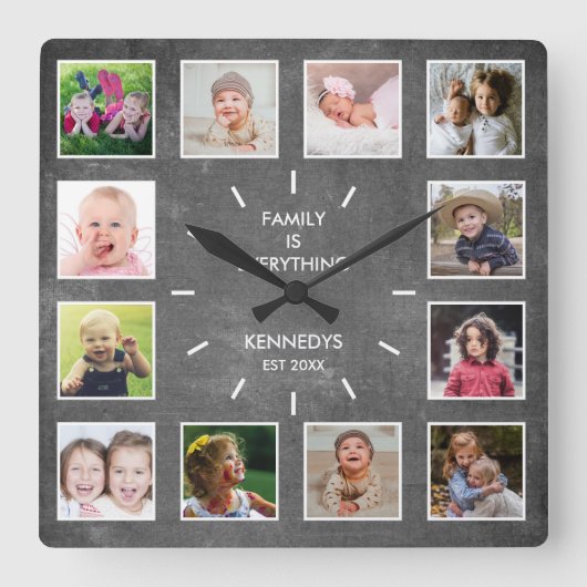 Creëer Uw eigen 12 Lijst voor fotocollage-karton Vierkante Klok (Voorkant)