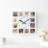 Creëer Uw eigen 12-reeks Kinder foto Collage White Vierkante Klok (Huis)