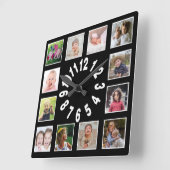 Creëer Uw eigen 12-serie Foto Collage Black Vierkante Klok (Hoek)