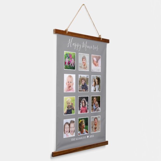 Creëer Uw eigen 12-serie Foto Collage Gray Hangend Wandkleed (Gebogen)