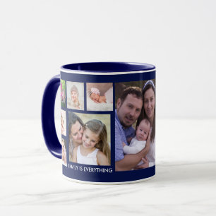 Creëer Uw Eigen 13 Familie Foto Collage Blauw Mok