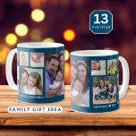 Creëer Uw Eigen 13 Familie Foto Collage Ocean Blue Koffiemok<br><div class="desc">Unieke fotocollage mok om te personaliseren met 13 foto's. Voeg je familienaam toe,  jaar om het exclusief te maken. Het citaat 'familie is alles' maakt het een speciaal aandenken cadeau voor feestdagen en speciale gelegenheden.</div>