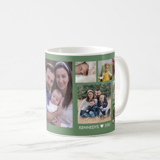 Creëer Uw Eigen 13 Familie Foto Collage Sage Green Koffiemok (Voorkant rechts)