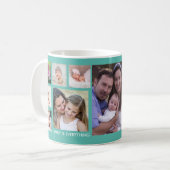 Creëer Uw Eigen 13 Familie Fotocollage Blauwgroen Koffiemok (Voorkant links)