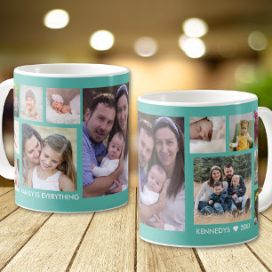 Creëer Uw Eigen 13 Familie Fotocollage Blauwgroen Koffiemok