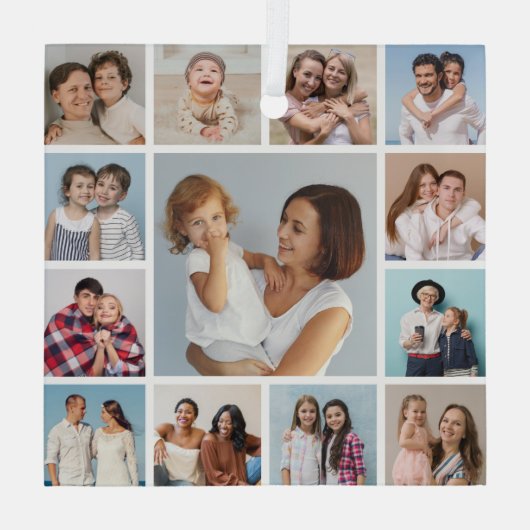 Creëer Uw eigen 13 fotocollage Glas Ornament (Achterkant)