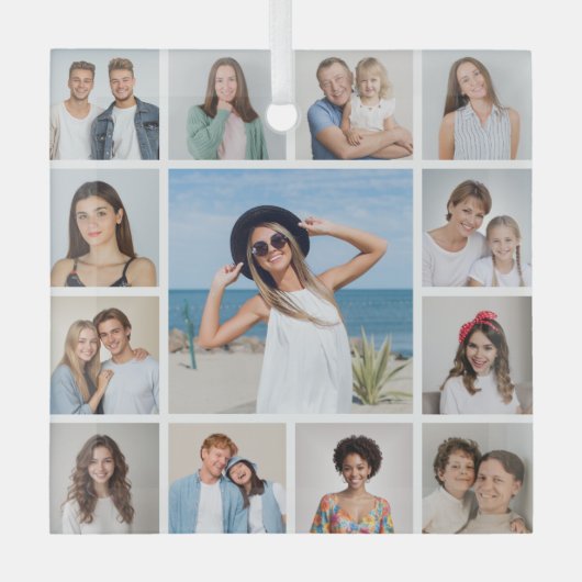 Creëer Uw eigen 13 fotocollage Glas Ornament (Voorkant)