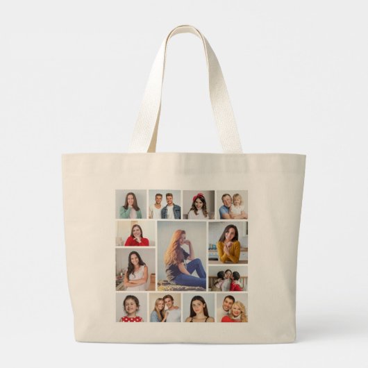 Creëer Uw eigen 13 fotocollage Grote Tote Bag (Achterkant)