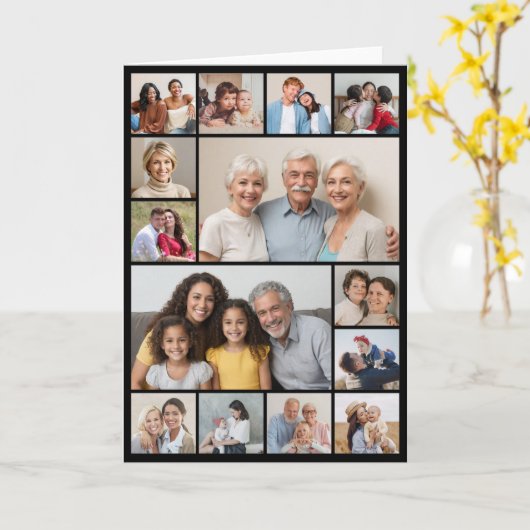 Creëer Uw eigen 14 Fotocollage Groet Kaart (Gele Bloem)
