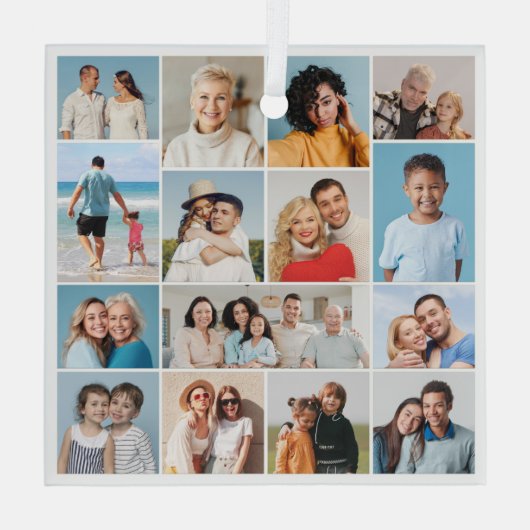 Creëer Uw eigen 15 fotocollage Glas Ornament (Achterkant)