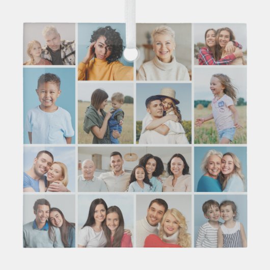 Creëer Uw eigen 15 fotocollage Glas Ornament (Voorkant)