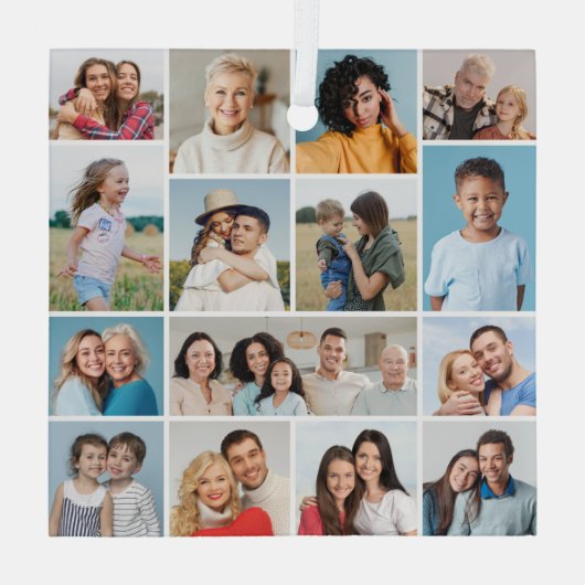 Creëer Uw eigen 15 fotocollage Glas Ornament (Achterkant)