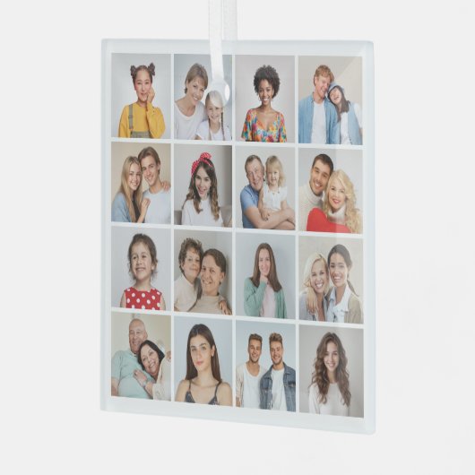 Creëer Uw eigen 16 Fotocollage Glas Ornament (Voorkant links)