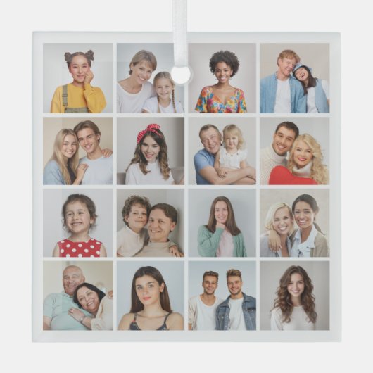 Creëer Uw eigen 16 Fotocollage Glas Ornament (Voorkant)