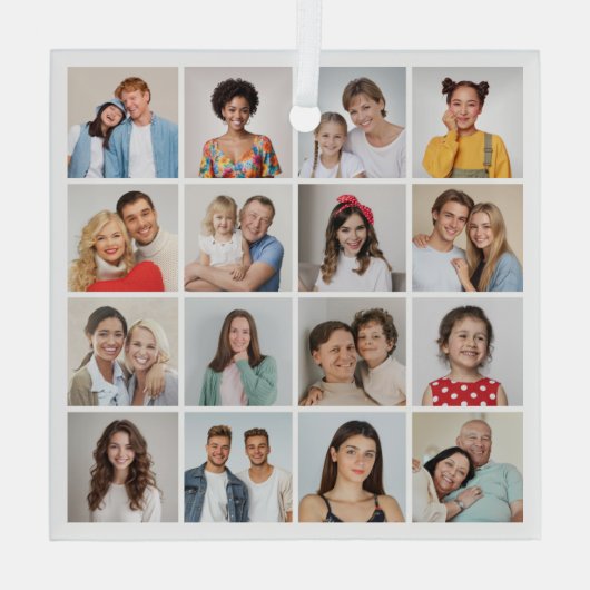 Creëer Uw eigen 16 Fotocollage Glas Ornament (Achterkant)