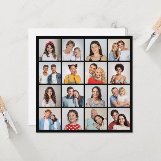Creëer Uw eigen 16 Fotocollage Groet Kaart (Voorkant / Achterkant in situ)