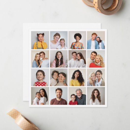 Creëer Uw eigen 16 Fotocollage Notitiekaartje (Voorkant / Achterkant in situ)
