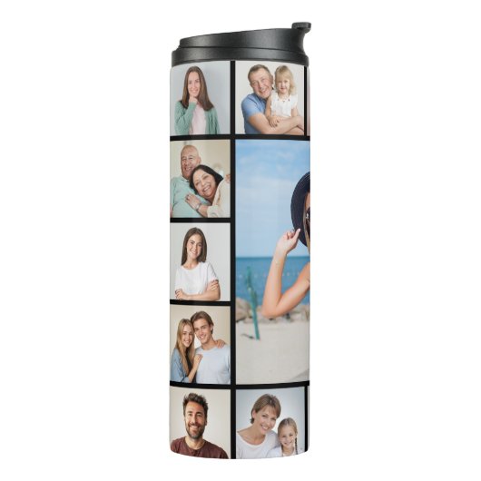 Creëer Uw eigen 17 fotocollage Thermosbeker (Gedraaid links)