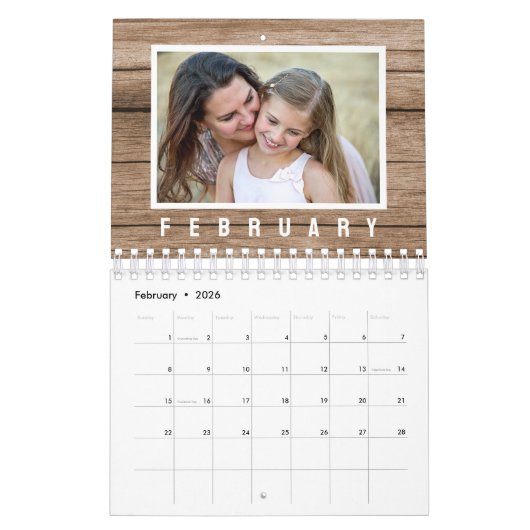 Creëer Uw Eigen 2024 Familie Foto Rustiek Hout Kalender (Feb 2026)