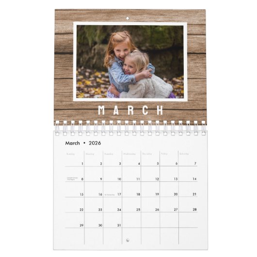 Creëer Uw Eigen 2024 Familie Foto Rustiek Hout Kalender (Mar 2026)