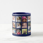 Creëer Uw eigen 22 foto collage familienaam blauw Mok (Midden)