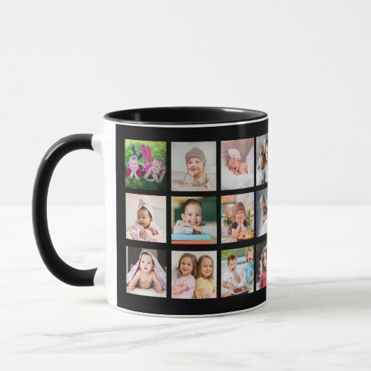 Creëer Uw Eigen 22 Foto Collage Familienaam Zwart Mok (Links)