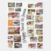 Creëer Uw eigen 25 foto Happy Sweet 16 Fleece Deken (Voorkant)