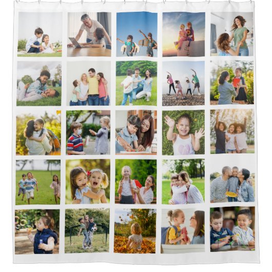 Creëer Uw eigen 25 Fotocollage bewerkbaar Douchegordijn (Voorkant)