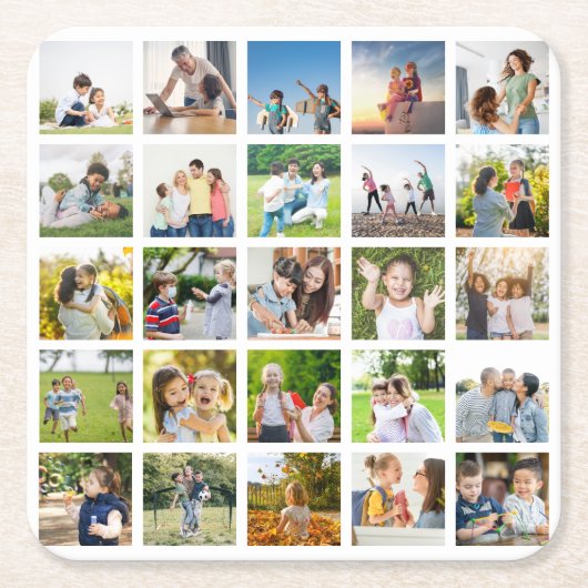 Creëer Uw eigen 25 Fotocollage bewerkbaar Kartonnen Onderzetters (Voorkant)