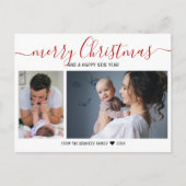 Creëer Uw Eigen 2 Familie Foto Rood Vrolijk Kerstf Feestdagenkaart (Voorkant)