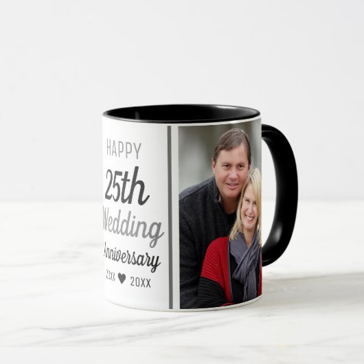 Creëer uw eigen 2 foto 25e bruiloft Jubileum Mok (Voorkant rechts)