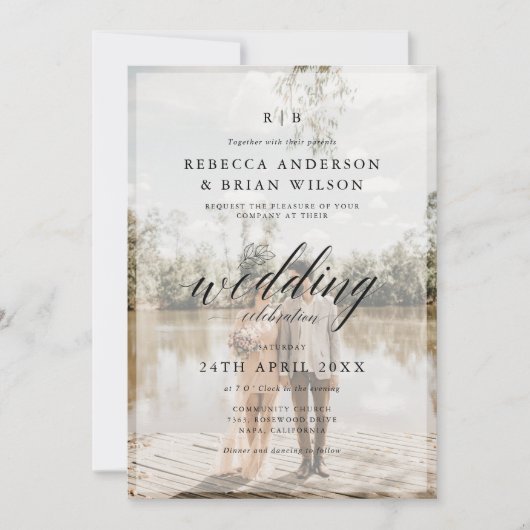 Creëer Uw Eigen 2 Foto Chique Kalligrafie Bruiloft Kaart (Voorkant)