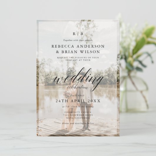 Creëer Uw Eigen 2 Foto Chique Kalligrafie Bruiloft Kaart (Staand voorkant)