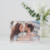 Creëer Uw eigen 2 Foto Wedding Change of Date Briefkaart (Staand voorkant)