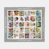 Creëer Uw Eigen 30 Foto Collage Familienaam Grijs Fleece Deken (Voorkant (Horizontaal))