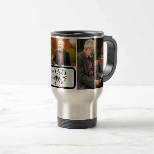 Creëer uw eigen 3-foto collage beste opa ooit reisbeker (Voorkant rechts)