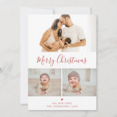 Creëer Uw Eigen 3 Foto Collage Rode Kerst Feestdagenkaart (Voorkant)