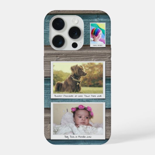 Creëer Uw eigen 3 fotocollage blauw grijs iPhone Hoesje (Achterkant)