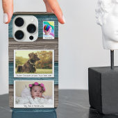 Creëer Uw eigen 3 fotocollage blauw grijs iPhone Hoesje