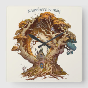 Creëer Uw eigen 3D Faux Bois Fairy Tree House Vierkante Klok